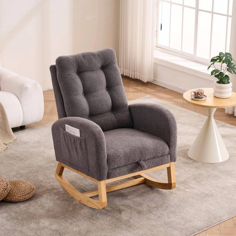 Nursery Rocking Chair - 39.76" Tall with Flip-Down Ottoman - Grey