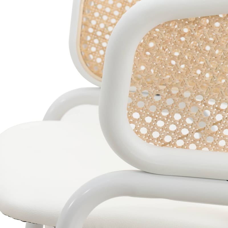 Ervilla Modern Stylish Side Chair with Rattan Back and White Steel Legs for Dining Room & Kitchen