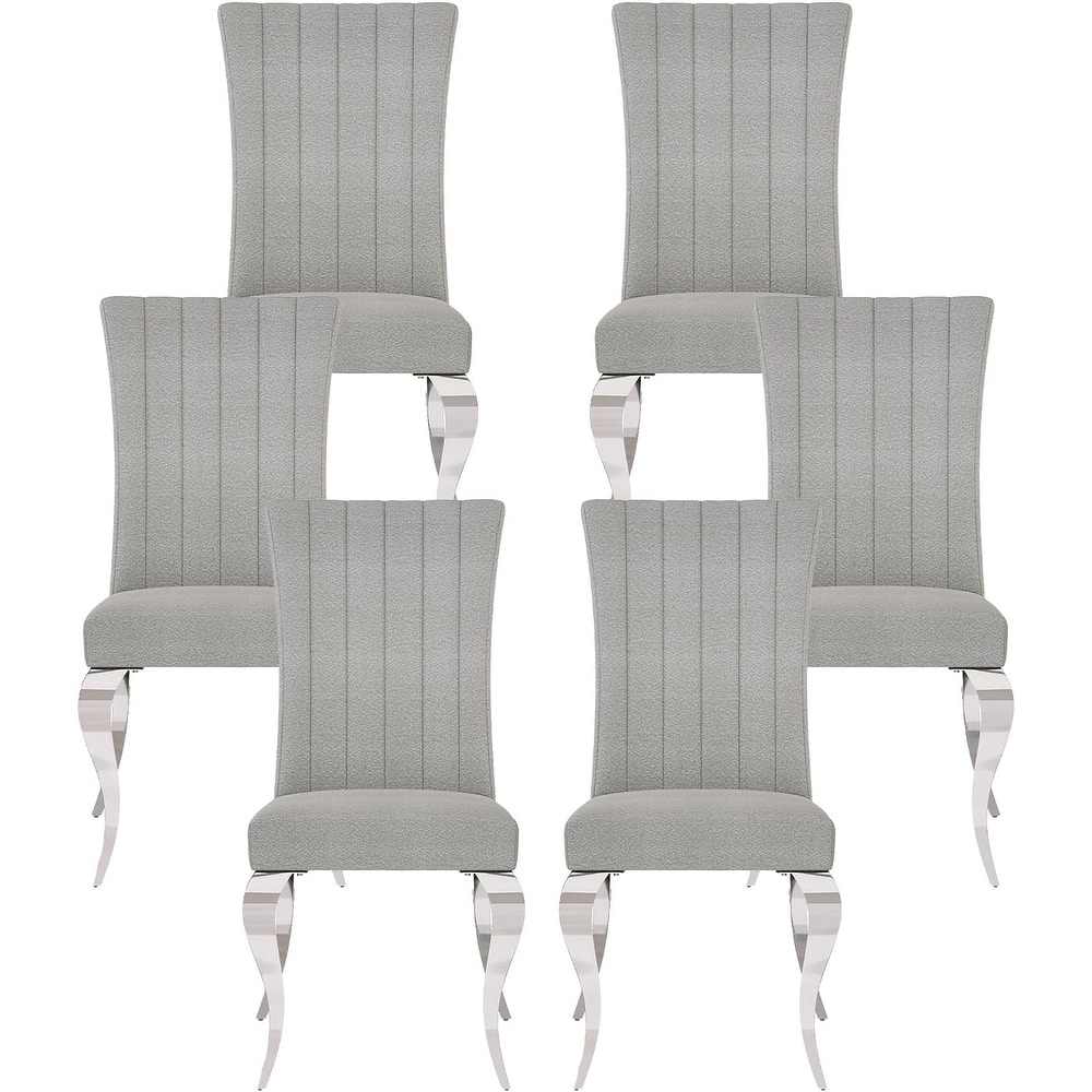 Luxurious Grey Upholstered Dining Chairs with Mirrored Silver Cabriole Legs