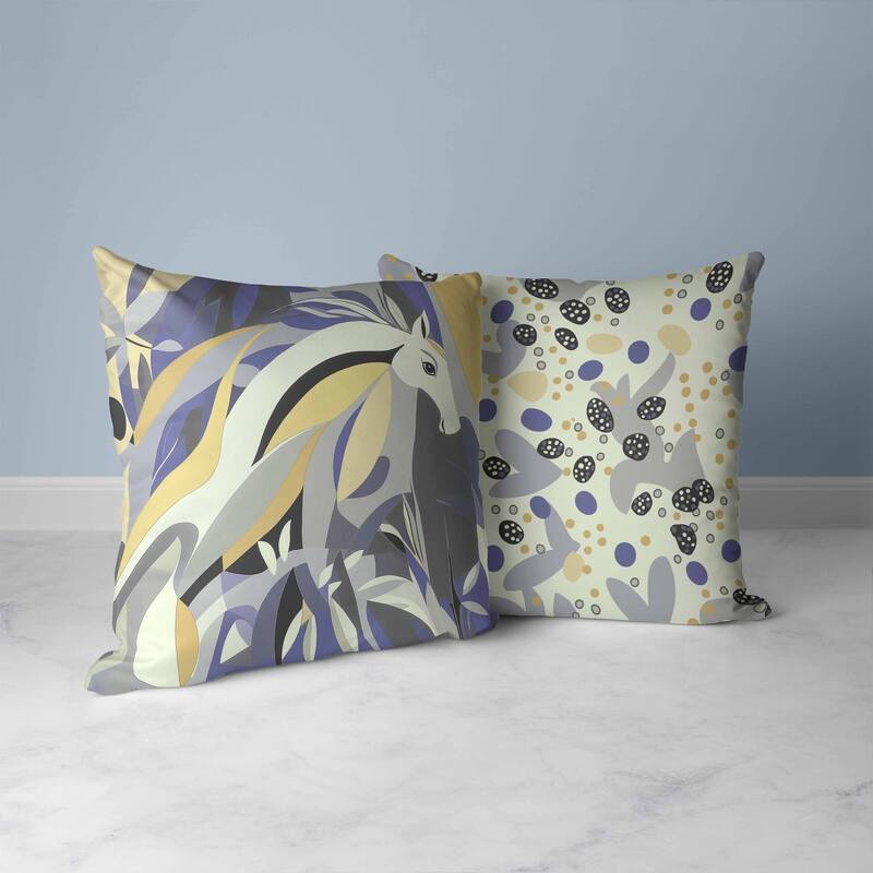 Mythical Horse Faux Suede Reversible Throw Pillow Blue and Gray