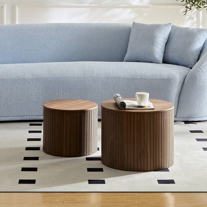 2 Piece Set Modern Nesting Coffee Table Handmade Round Coffee Table with Waterproof and Wear Resistant, for Living Room