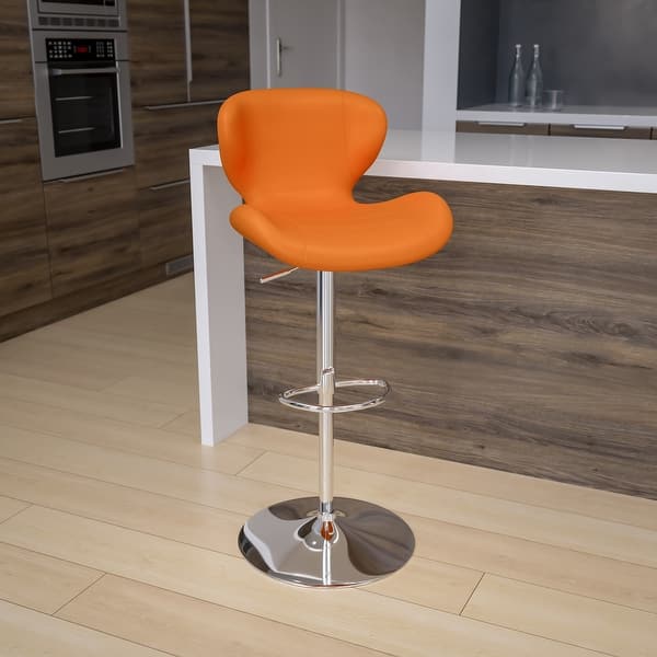 slide 1 of 102, Contemporary Vinyl/Chrome Adjustable Curved Back Barstool - 19.25"W x 19"D x 33.75" - 42.25"H Orange Vinyl