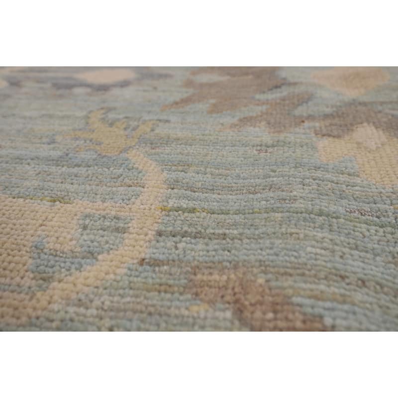 Turkish Oushak Vegetable Dye Area Rug Handmade Light Blue Wool Carpet - 9'2"x 11'11"