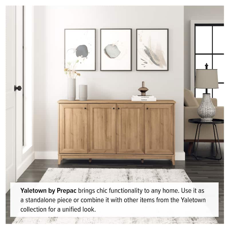 Prepac Yaletown 4 Panel Door 60"W Console Table with Storage, Storage Cabinet with Doors and Shelves, Sideboard Storage Cabinet