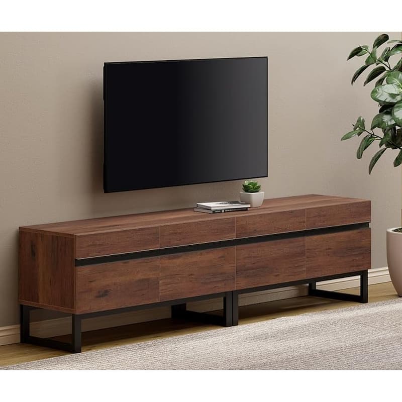 WAMPAT Modern TV Stand with Storage Cabinets, Wood Entertainment Center Media Console Table with Metal Legs for Living Room - 2 piece - Brown