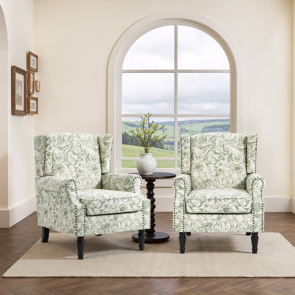 Set of 2 Patterned Upholstered Accent Chair for Living Room
