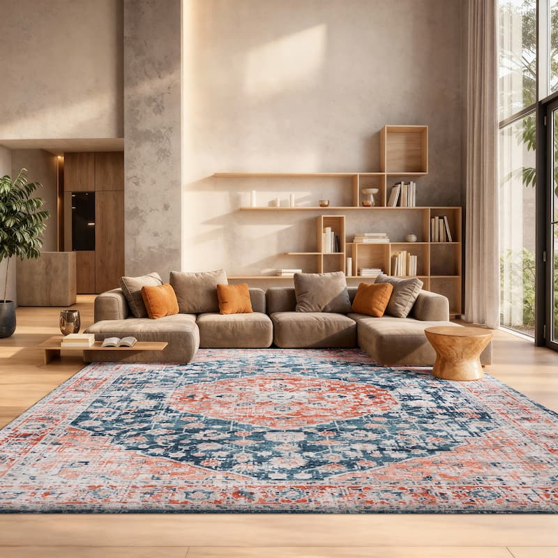 SAFAVIEH, Madison Leatrice Vintage Rug - 9' x 12' - Navy/Rust