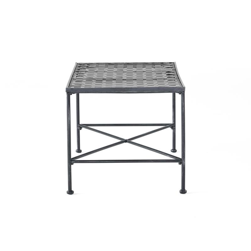 Roomfitters Luna Outdoor Iron Coffee Table with Powder Coated Finish, Modern Patio Rectangle Table, Black