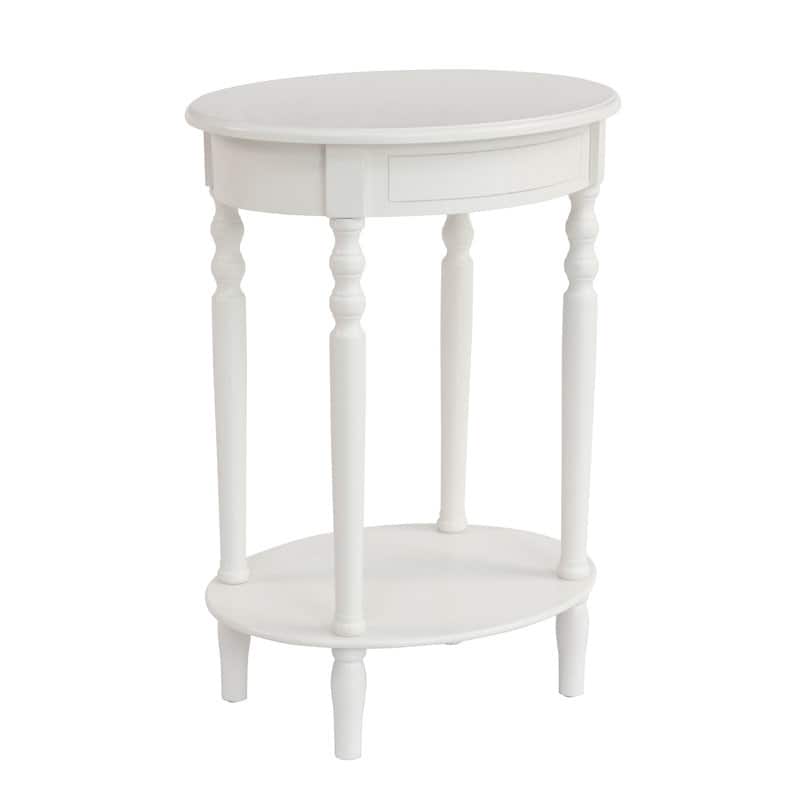 Simplify Oval Wood Shelf Accent Table, 27 in H x 19.5 in W x 15.5 in D, Antique White