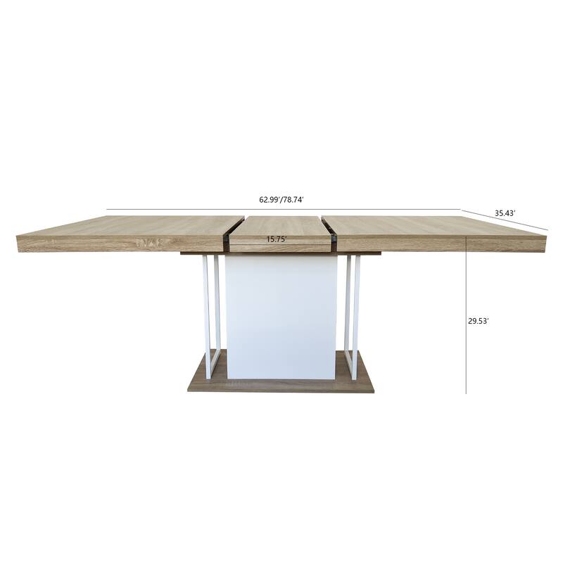 Extendable Dining Table, Wood Kitchen Table for 6-10 People, Large Home Office Table with Thick Top & Wide Feet