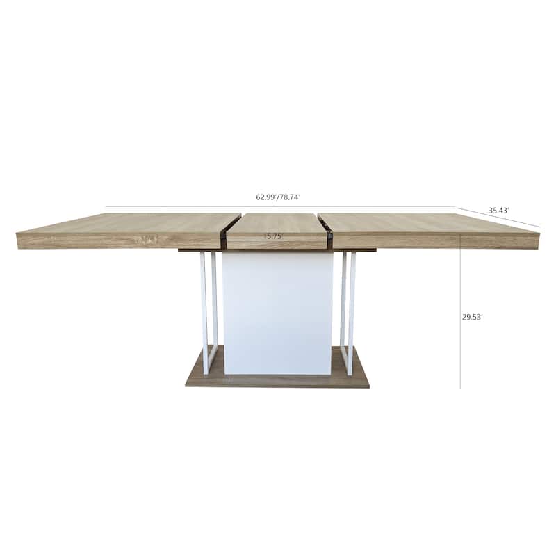 Wood Extendable Dining Table for 6-10 Person, Large Rectangle Expanding Dining Table with Black Double Pedestal Base