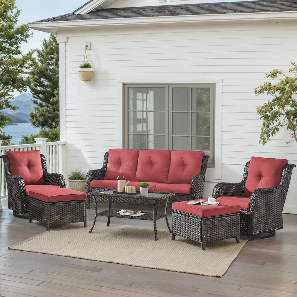 Outdoor Swivel Chairs with Sofa Ottoman Brown-Red - Brown