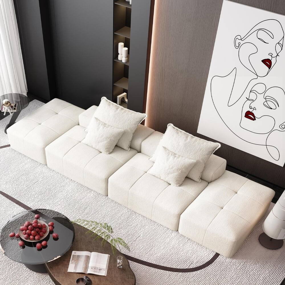 Modern 4 PCS DIY Combination Modular Sofa with 2 Ottoman, 2 seat & 4 Pillows