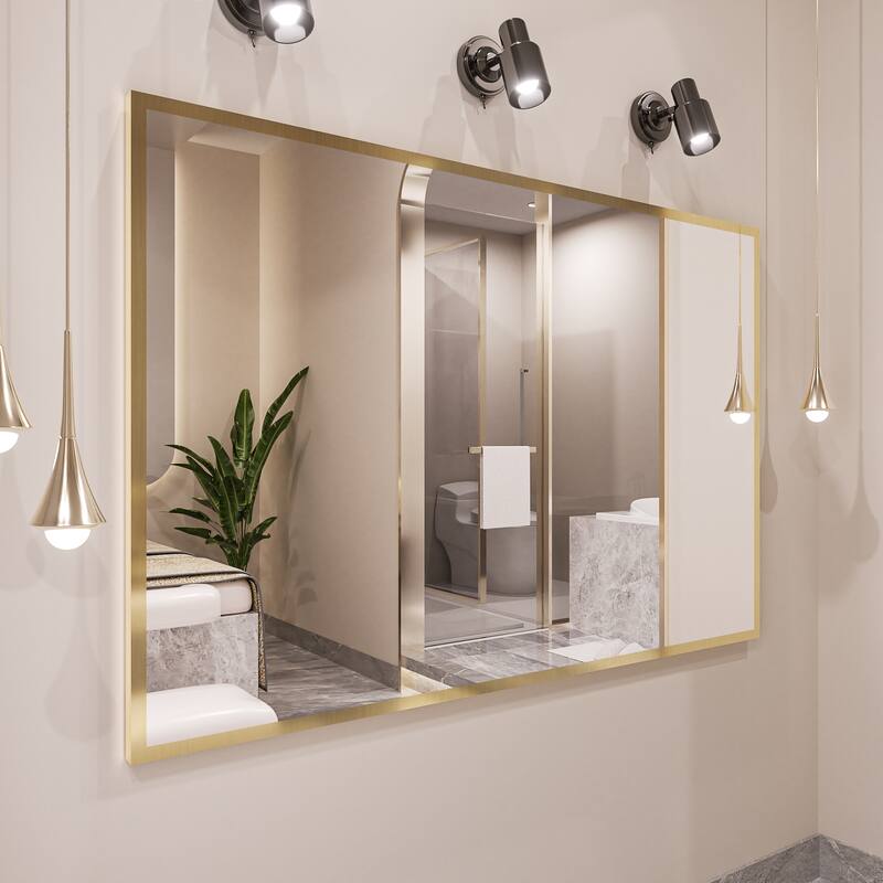 QuivaraView Wall Mounted Aluminum Frame Bathroom Vanity Mirror - 48" x 32" - Brushed Gold