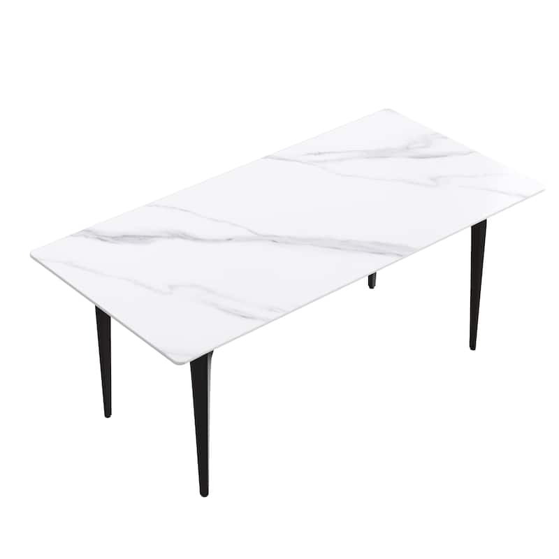 71" Modern Simply Marble Dining Table, Rectangular Sintered Stone Top and Carbon Steel legs