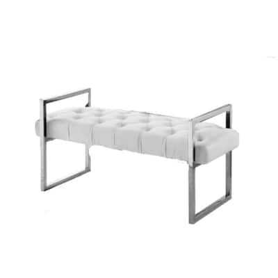 Tufted Bench With Silver Stand (Beige)