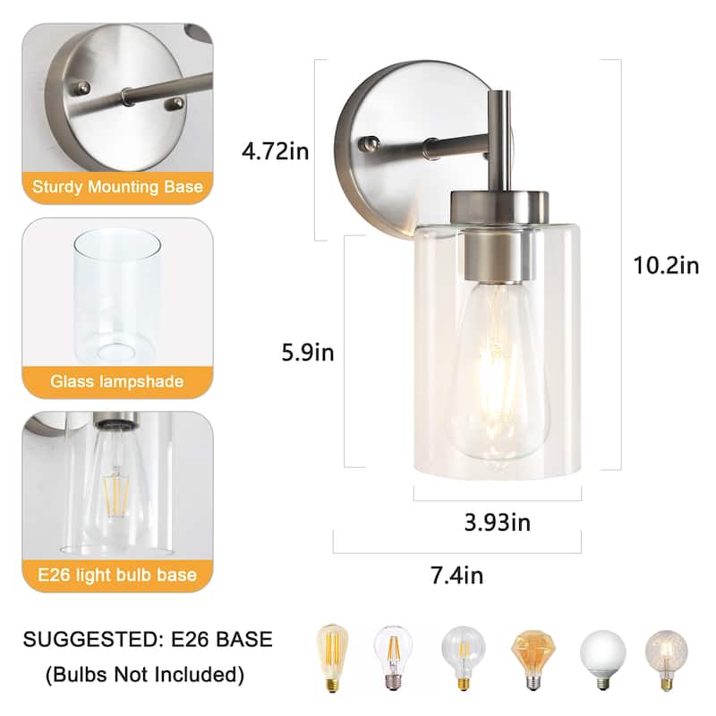1-Light Modern Bathroom Vanity Light with Clear Glass Shades（Set of 2), Industrial Wall Sconces, Modern Wall Lights