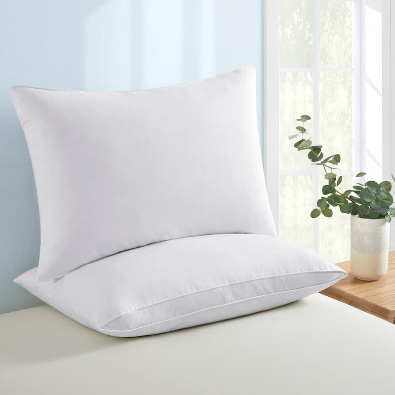 2 Pack Gusseted & Classic Goose Feather Bed Pillows with Soft Cover - White