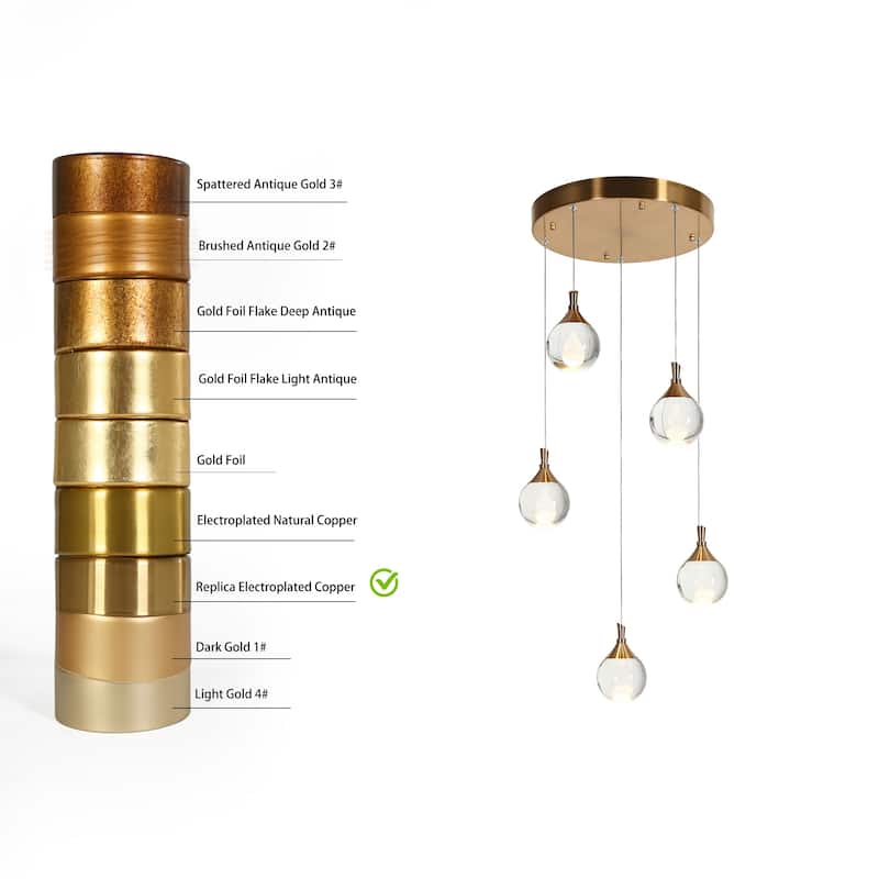 Modern 5-Light LED Brass Chandelier Cluster Pendant Kitchen Island Stairwell Light - Dia. 16.5" x H 6"