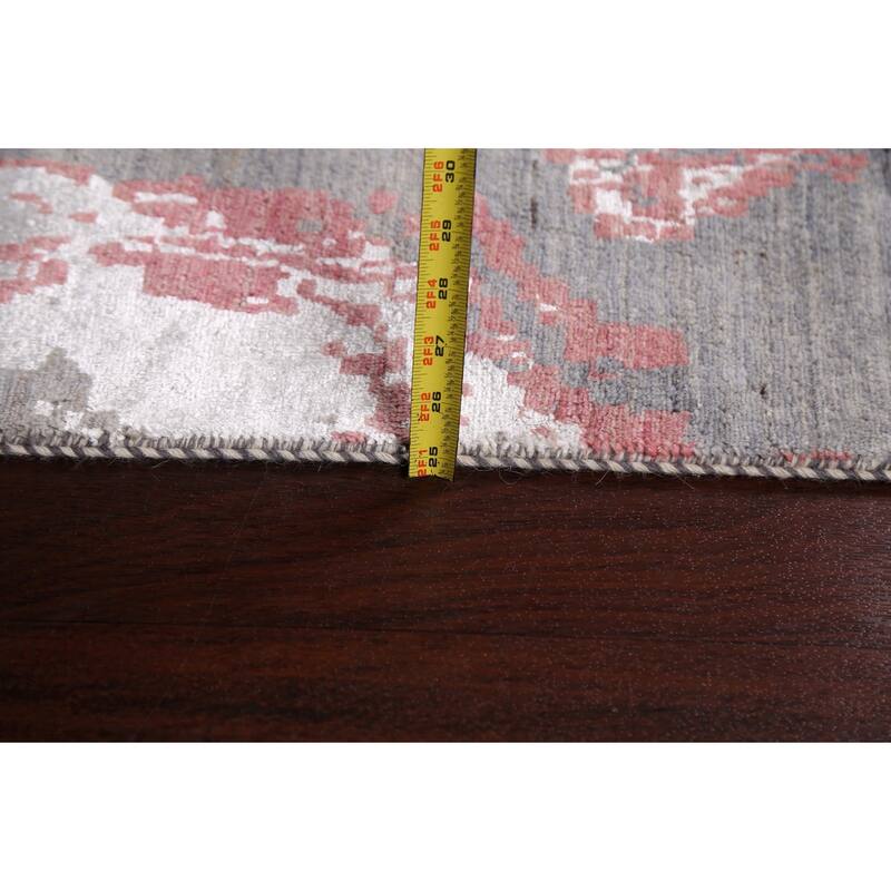 Wool/ Silk Vegetable Dye Abstract Oriental Runner Rug Hand-knotted - 3'1" x 12'2"