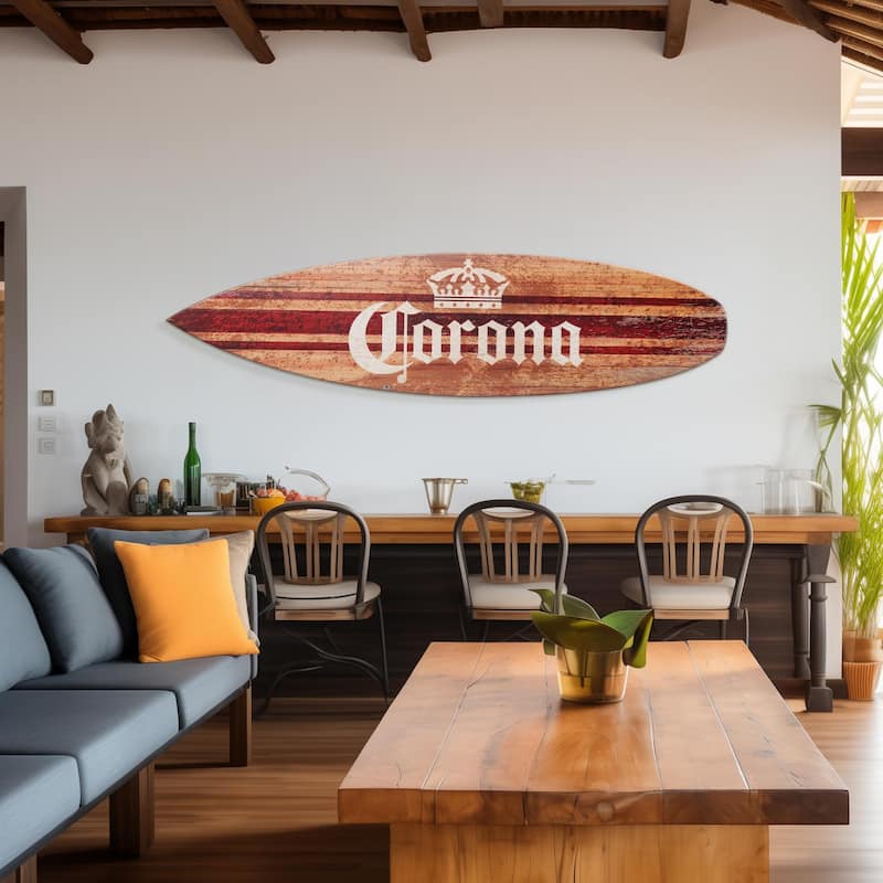 Licensed Corona Brown Wood Tones Surfboard Plaque Wall Sign - 60"x15"