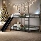 preview thumbnail 2 of 18, Full over Full Size Metal Bunk Bed with Slide and Guardrails,,Industrial Minimalist Metal Bed-Black