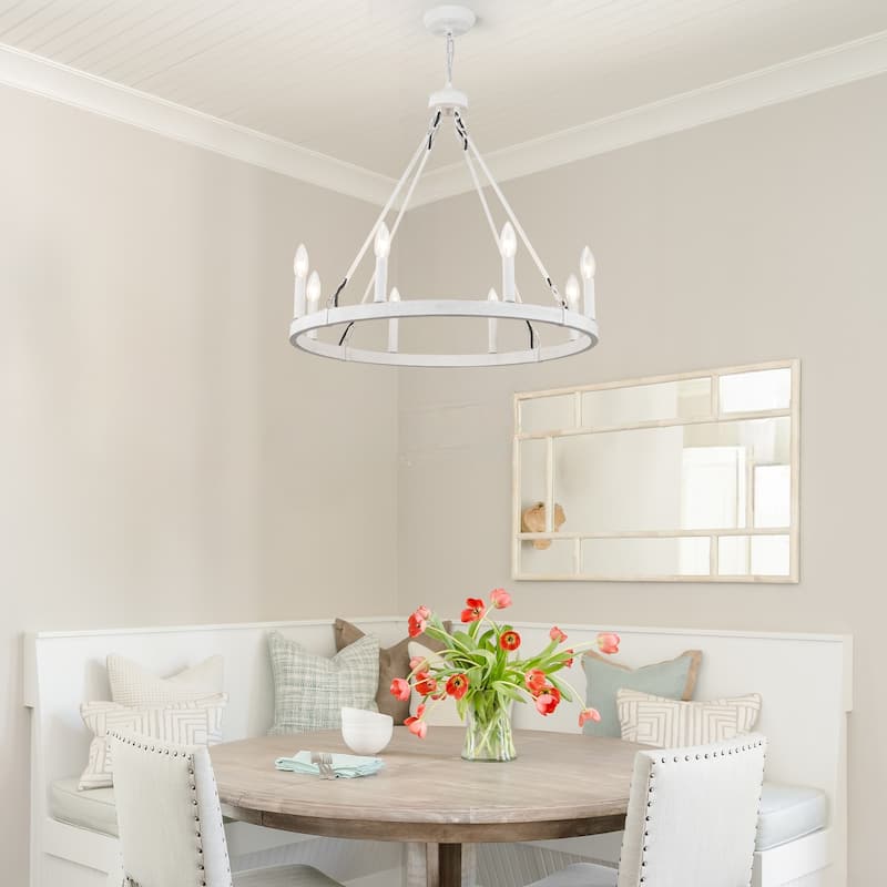 25.98" Wide 8-Light Farmhouse Chandelier, Wagon Wheel Chandelier for Dining Room Living Room Bedroom Kitchen