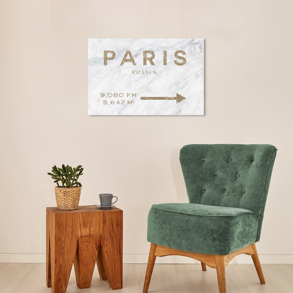 Wynwood Studio Canvas Fashion and Glam Paris Road Sign Marble Gold Glitter Gold and Metallic Gold Glam Wall Art Canvas Print