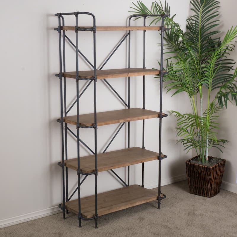 Yorktown Industrial 5 Shelf Firwood Bookcase by Christopher Knight Home