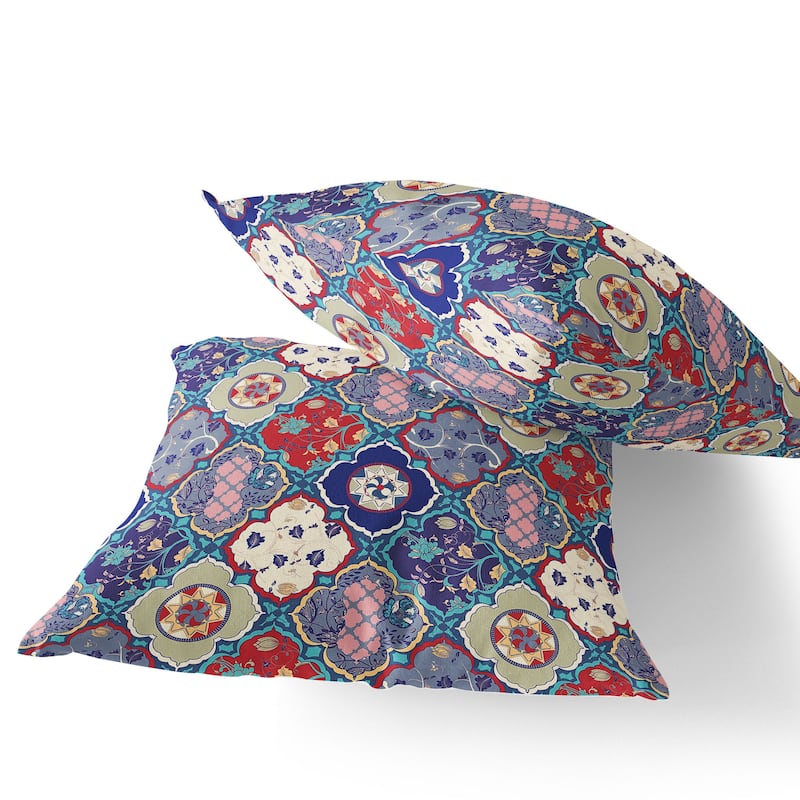 HomeRoots Set of Two 16" X 16" Blue and Green Blown Seam Floral Indoor Outdoor Throw Pillow - 16.00' X '16.00' X '5.00