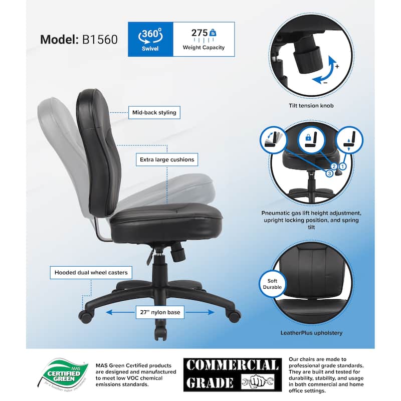Boss Bonded Leather Mid-back Task Chair