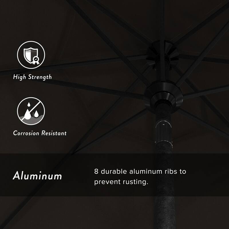 California Umbrella 9' Rd. Aluminum Patio Umbrella, Crank Lift with Push Button Tilt, Black Finish, Pacifica Fabric