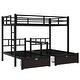 preview thumbnail 8 of 10, Black Full XL over Twin Metal Triple Bunk Bed with Drawers and Shelving