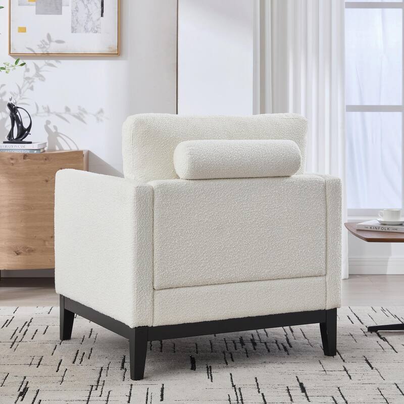 Boucle Armchair with Storage Ottoman - 300lb Capacity, Farmhouse Style