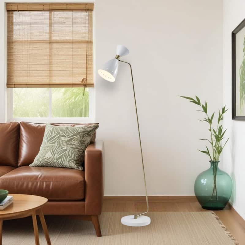 59" Gold White Task Floor Lamp with Metal Cone Shade for Modern Rooms - 20.50” x 10” x 59”