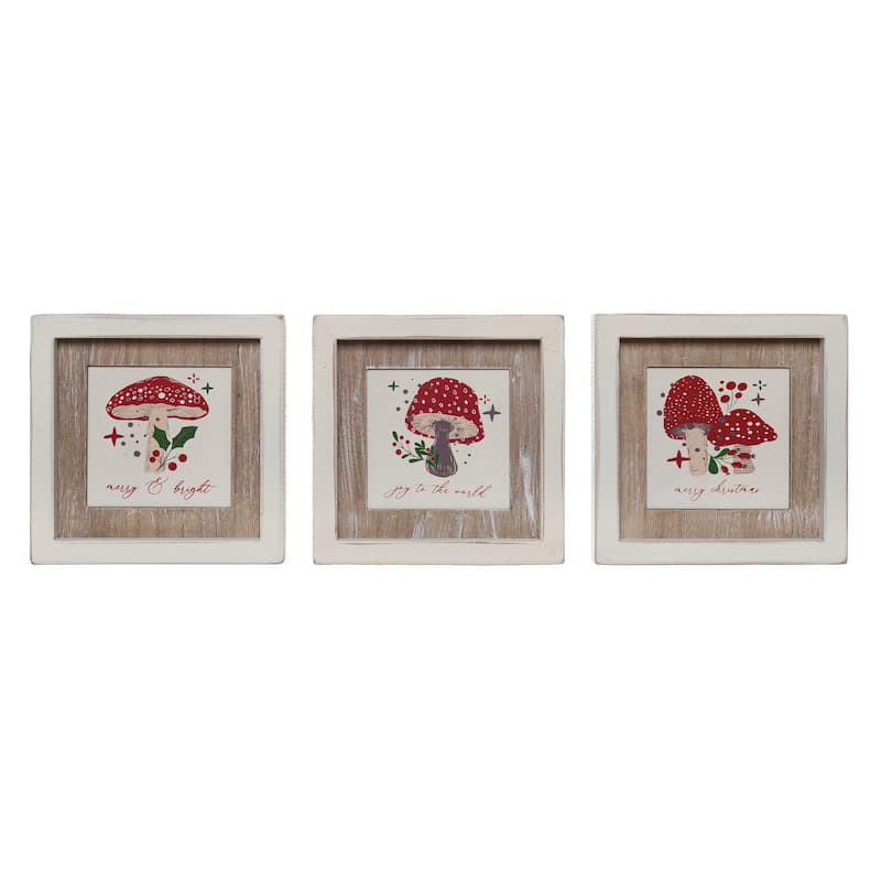 Transpac Wood Merry Mushroom Block Decor Set of 3 Christmas Home Decorations