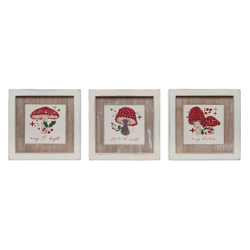 Transpac Wood Merry Mushroom Block Decor Set of 3 Christmas Home Decorations