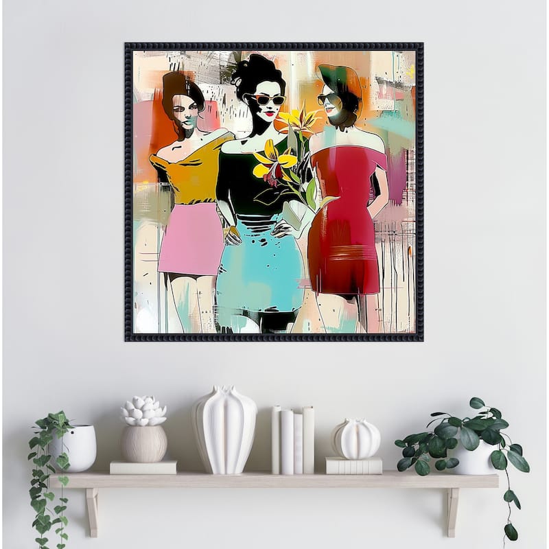 Fab Three 1 by Elan Studios Framed Canvas Wall Art Print - Sylvie Beaded Black