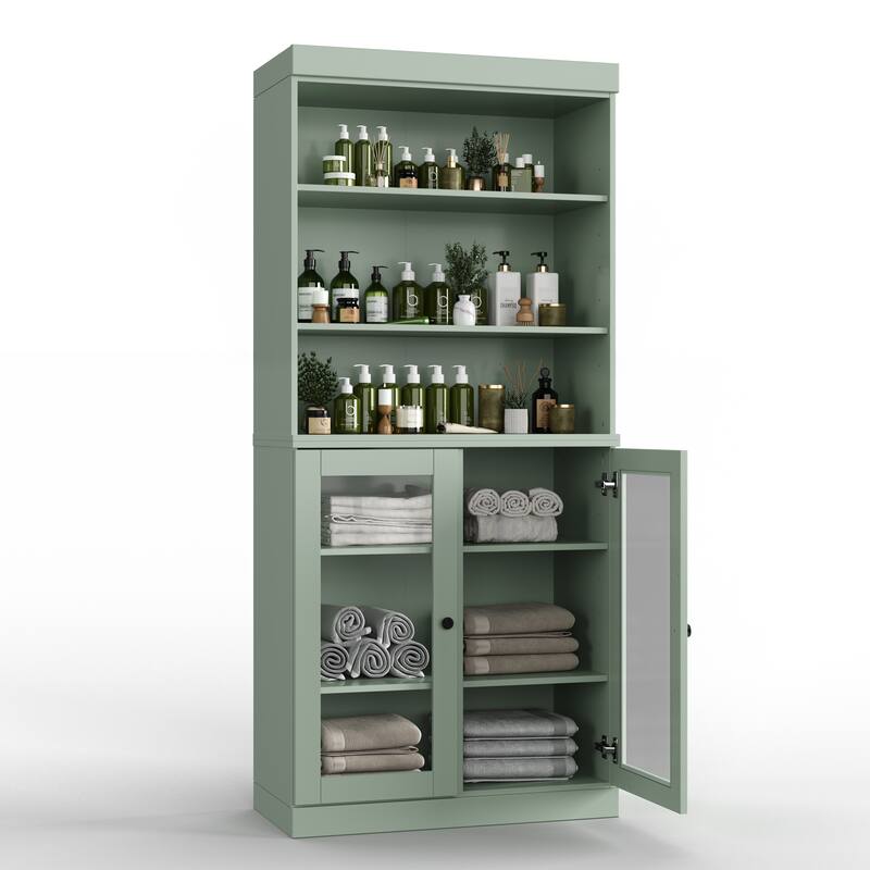 100% Solid Wood 32" Bathroom Cabinet with Optional Doors by Palace Imports - Sage - 2 Doors Glass