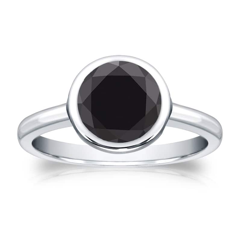 Auriya 14k Gold 2ctw Bezel-set Solitaire Black Diamond Engagement Ring - White - 4