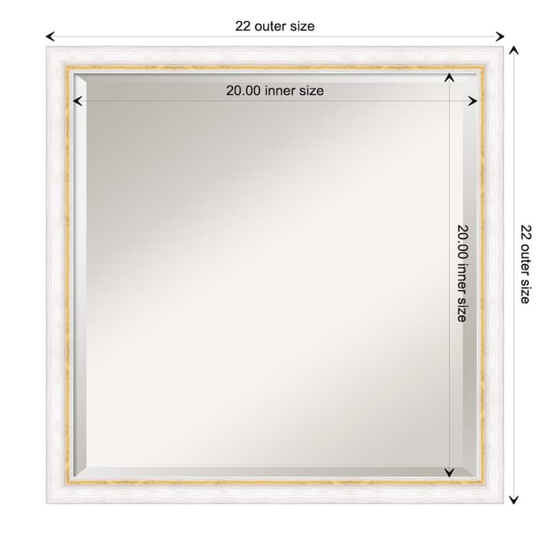Morgan Beveled Wood Framed Bathroom Vanity Wall Mirror - Morgan White Gold - Glass Size 20x20