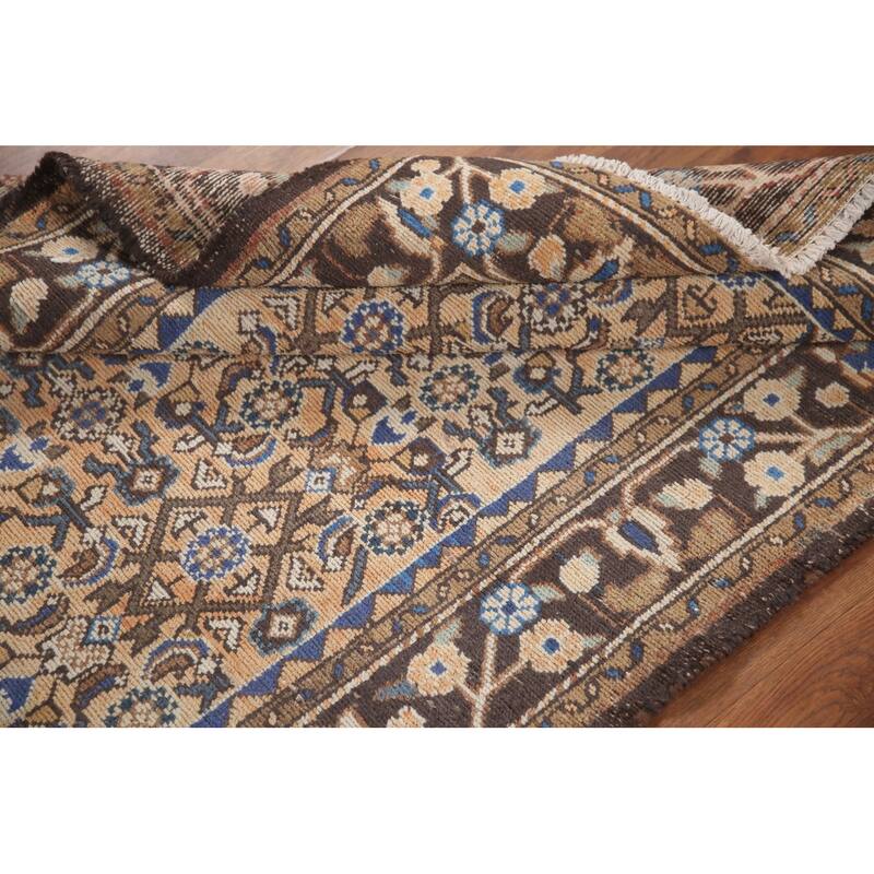 Hand Knotted Oriental 100% Wool Carpet Traditional All-Over Oranges & Rust Hamedan Runner Rug - 9' 8'' X 3' 7''