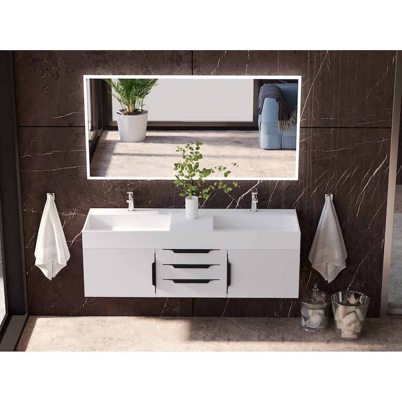 Amazon 60" Wall Mounted Bathroom Vanity Set w/ White Top