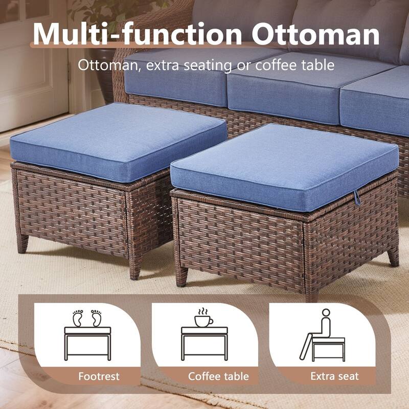 Artisan 8-Piece Patio Brown Wicker Sofa Conversation Set with 6-Inch Thick Cushions