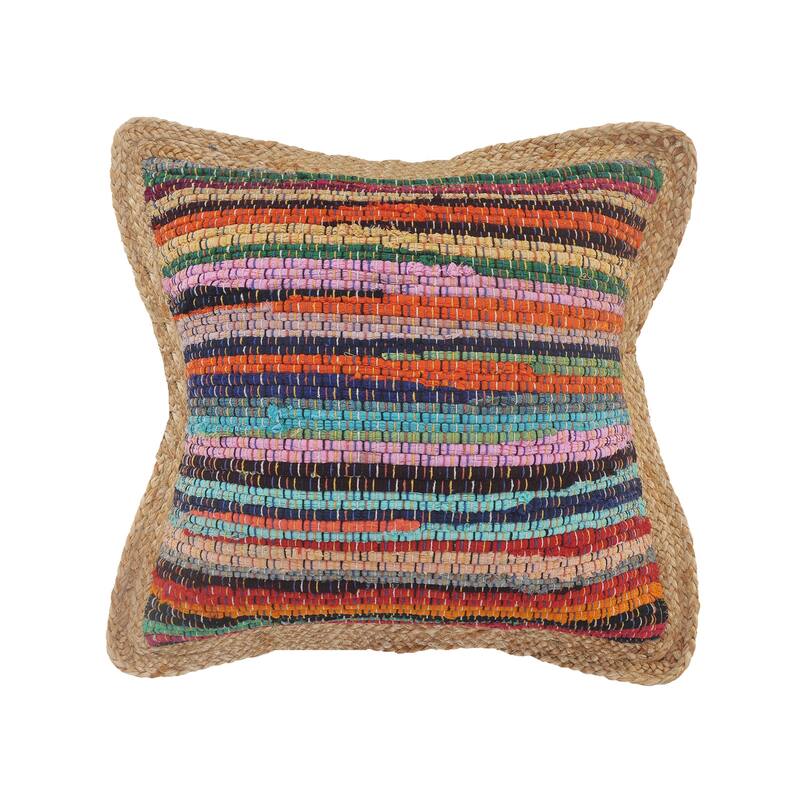 Sevita Bold Multicolored Chindi Jute Bordered Throw Pillow