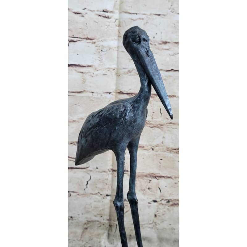 Hot Cast Bronze Metal Stork Sculpture Statue On Marble Base