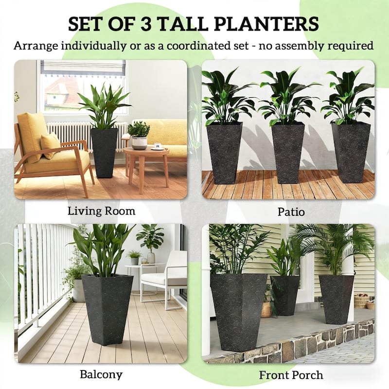 3-Piece Planters Set,Stylish Marble Finish Planter Pot, Drainage Plug