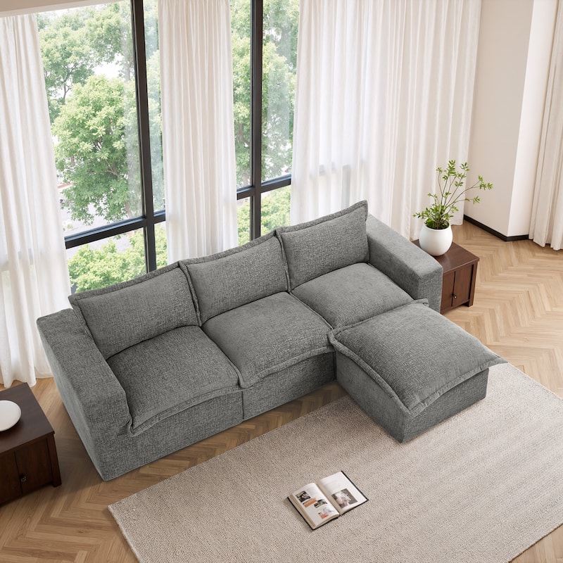 Chenille No Assembly Modular Sectional Sofa Cloud Couch with Ottoman