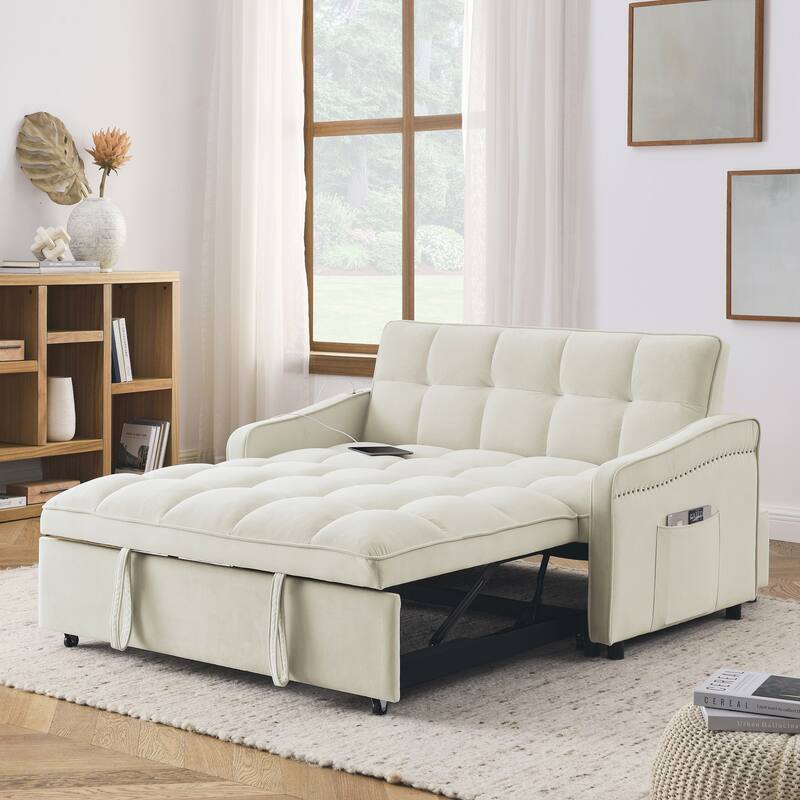 Loveseats Sofa Bed with Pull-out Bed,Adjsutable Back and Two Arm Pocket