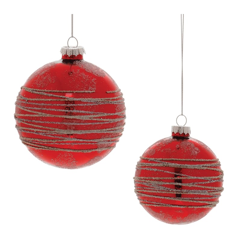 Glittered Glass Christmas Ball Ornaments - 5" (130mm) - Red and Silver - 6ct